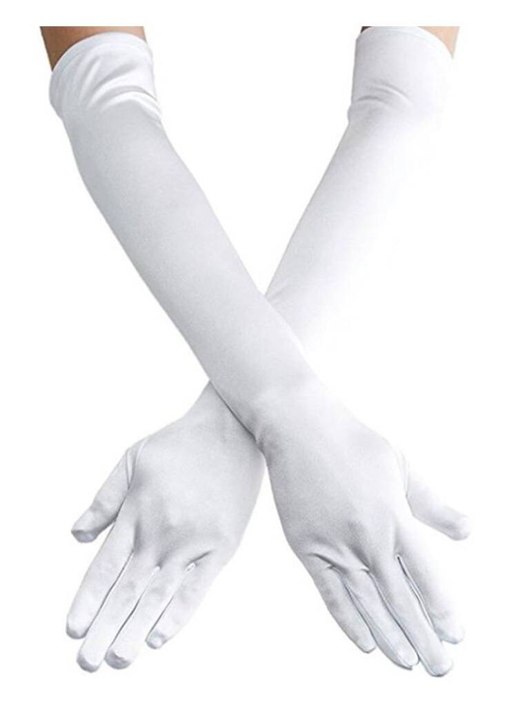 A Pair Of White Gloves With Long Sleeves.