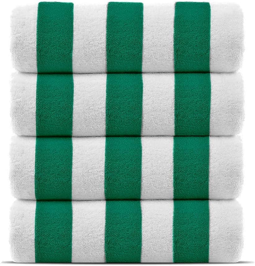 A stack of green and white towels.
