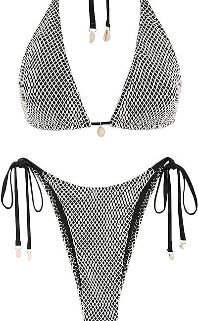 A black and white bikini top and bottom.