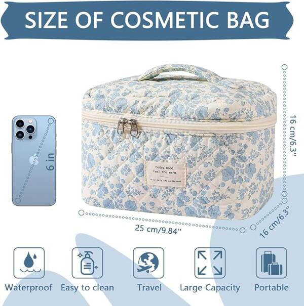 A Cosmetic Bag Is Shown With The Size Of It.