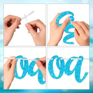A person is making letters out of blue paper.