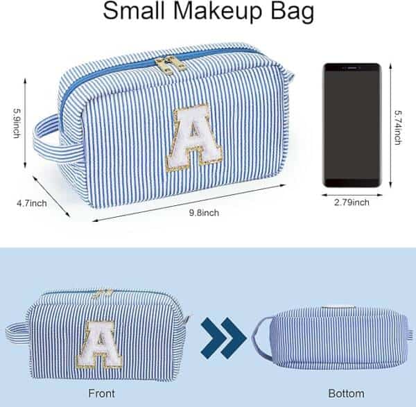 A Small Makeup Bag With The Measurements Of It.