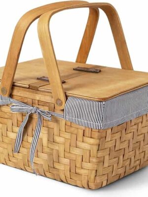 A basket with handles and a lid.