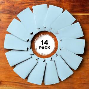 A circle of paper with the number 1 4 on it.