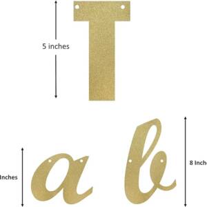 A gold letter and number set with the letters t, a, b, and c.