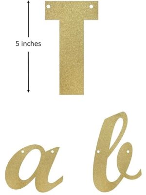 A gold letter and number set with the letters t, a, b, and c.