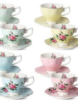 princess diaries bachelorette party A set of six cups and saucers with roses.