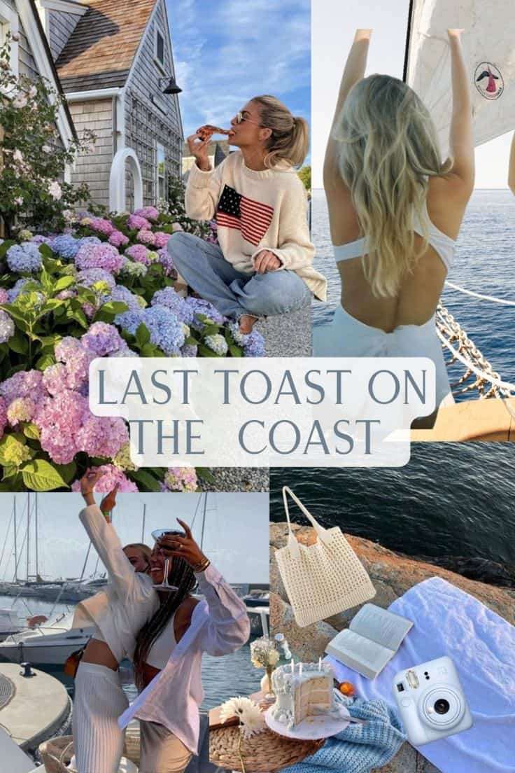 A collage of photos with the words " last toast on the coast ".