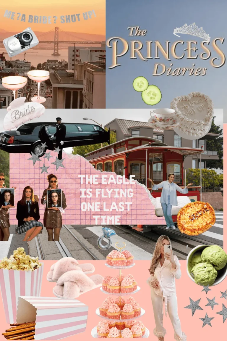 Princess Diaries Theme Bachelorette - A Collage Of People And Food On The Side Of A Road.