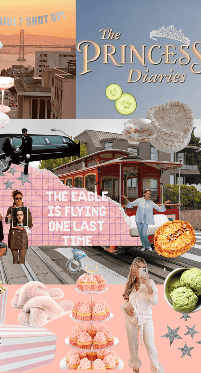 A collage of people and food on the street.