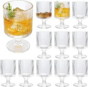 A set of 1 2 clear plastic wine glasses.