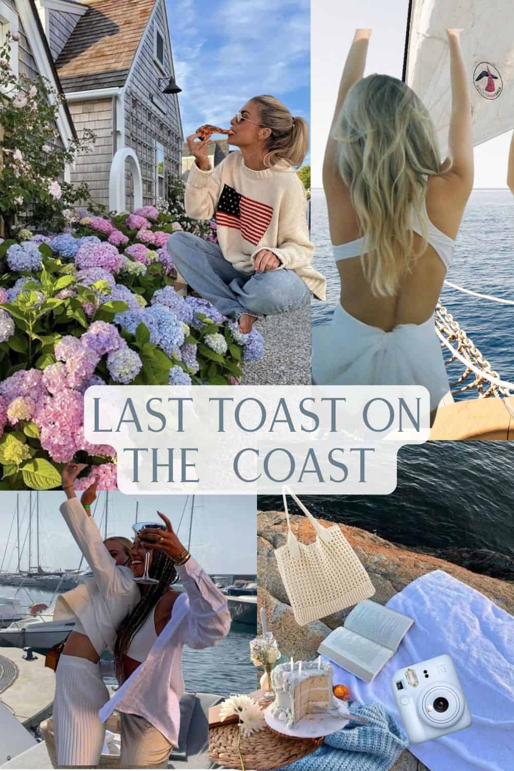 A collage of photos with the words " last toast on the coast ".