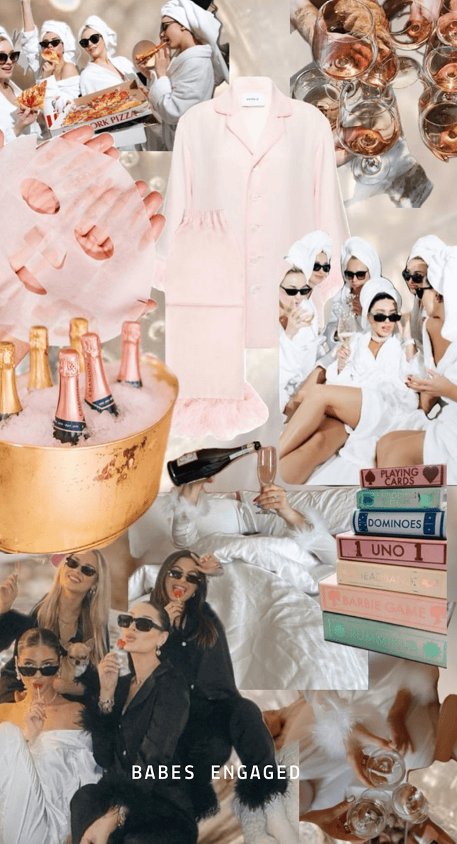 A collage of women in sunglasses and champagne.