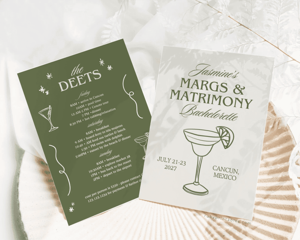 A menu and drink card for a wedding.