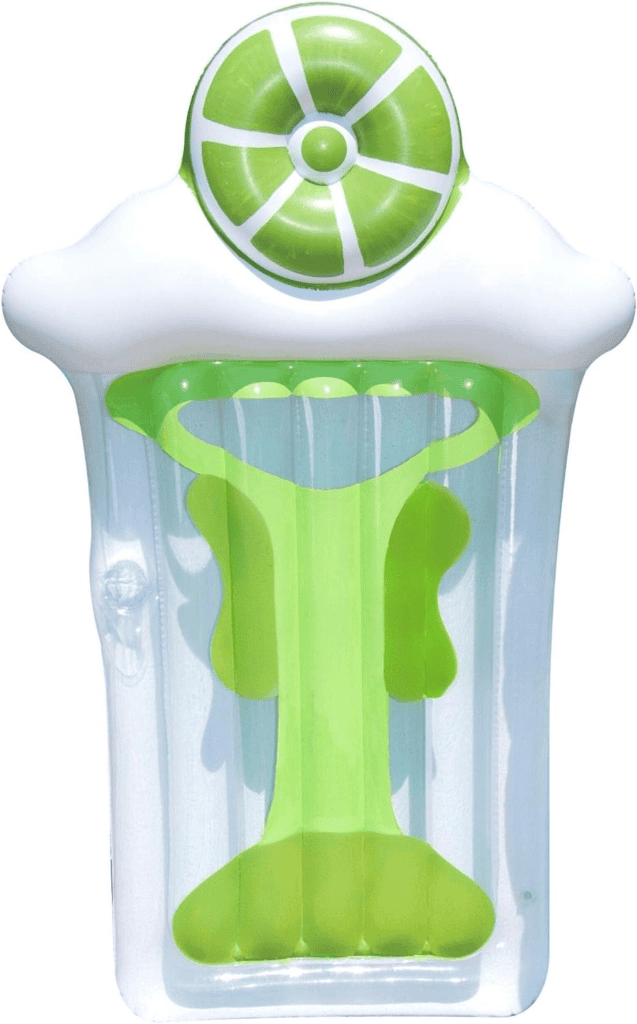 A green and white inflatable drink holder