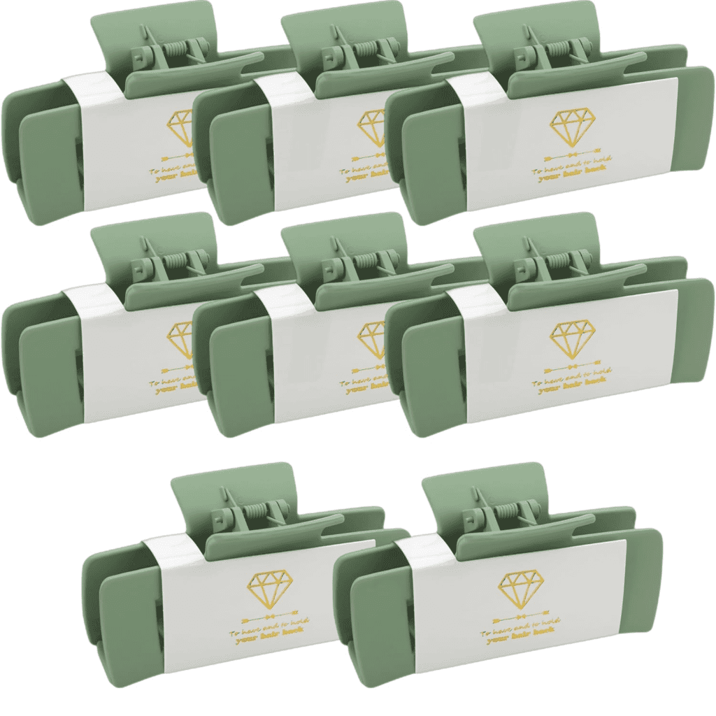 A set of eight clips that are attached to the side of a bag.