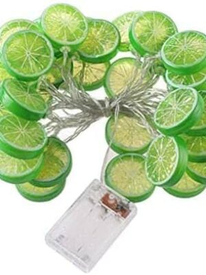 A string of lights with lime slices on them.