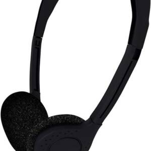 A black headphones with a white background