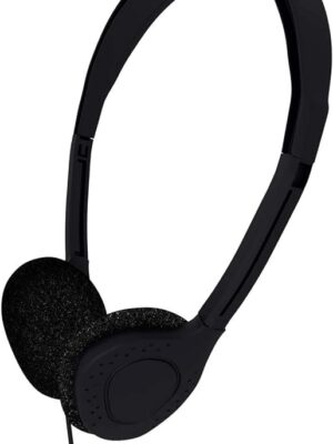 A black headphones with a white background