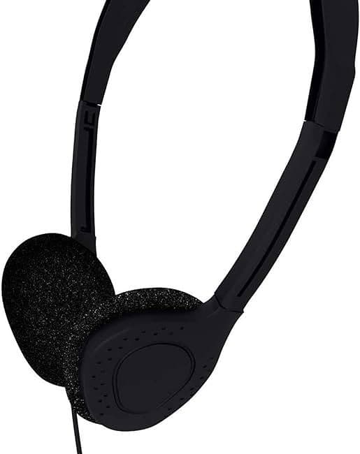 A black headphones with a white background