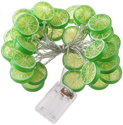 A string of lights with limes on it.
