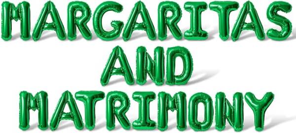 A green balloon font that says margarita and citrimoto.