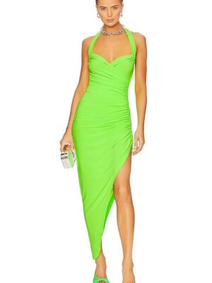 A drawing of a woman in a neon green dress