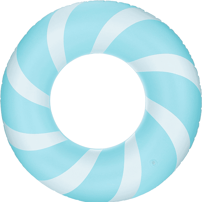 A blue and white striped pool float.