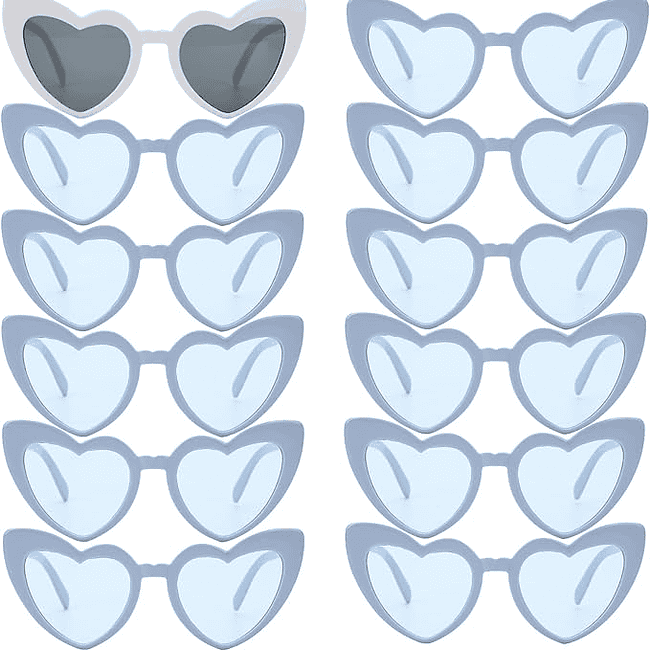 A set of twelve pairs of heart shaped sunglasses.