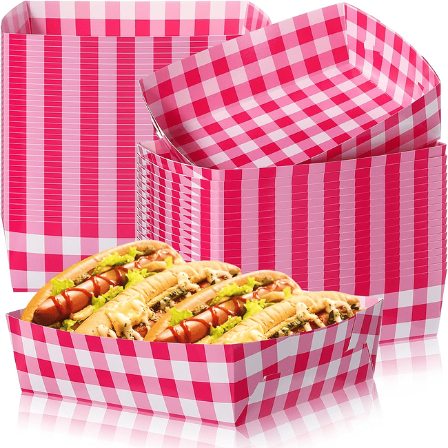 A box of hot dogs in a basket.