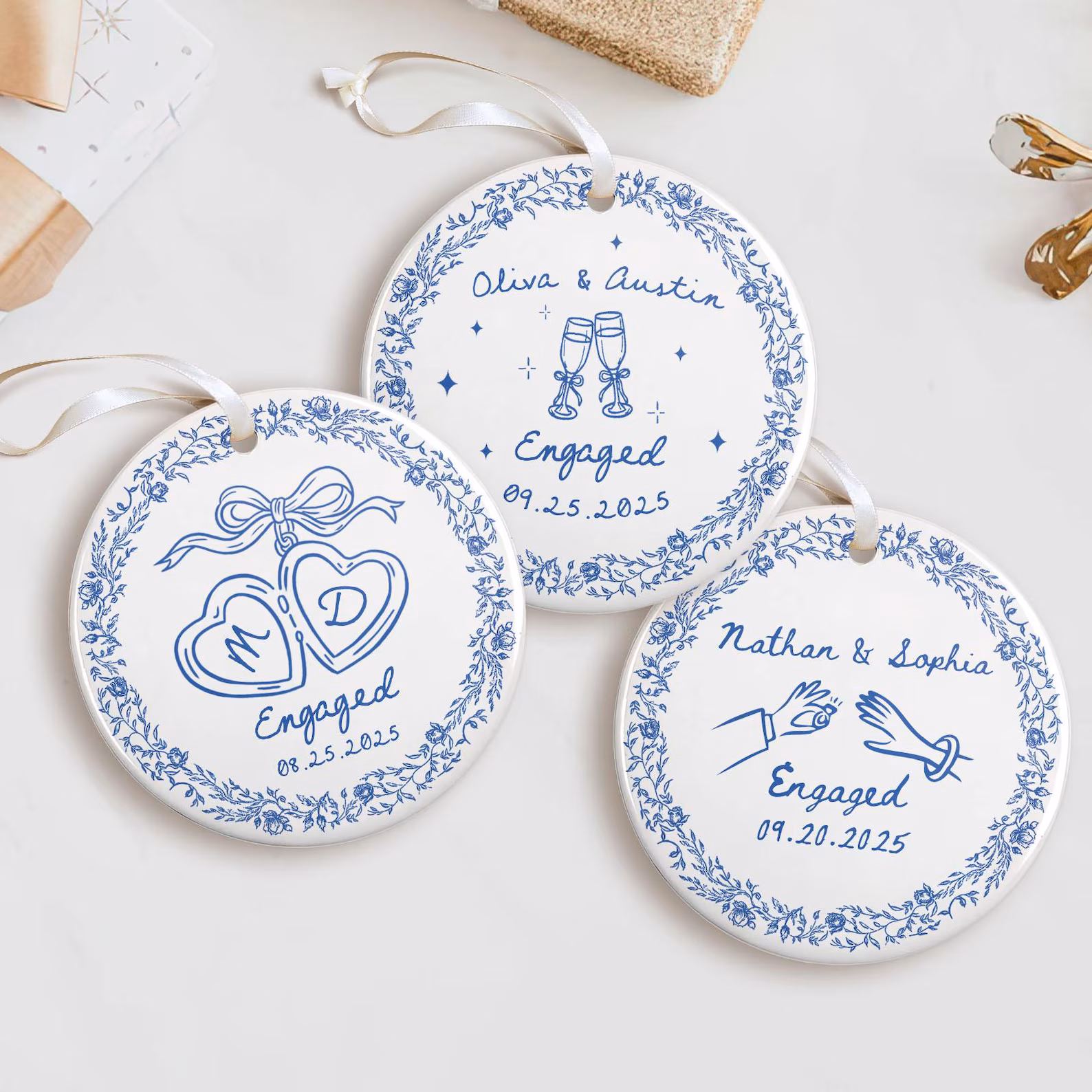 11 Etsy Personalised Engagement Gifts That Feel Special 1 Chinoiserie Ceramic Engagement Ornaments