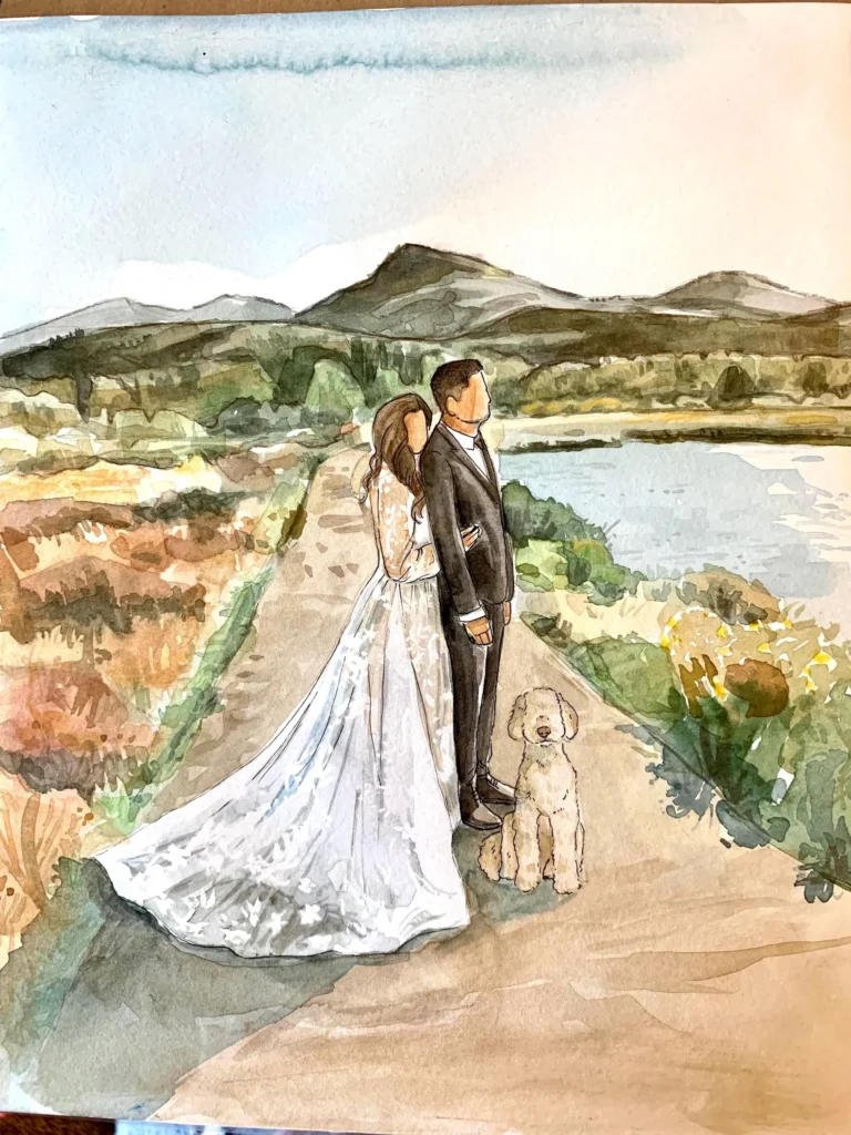 11 Etsy Personalised Engagement Gifts That Feel Special 2 Faceless Watercolor Portrait Of Wedding Couple